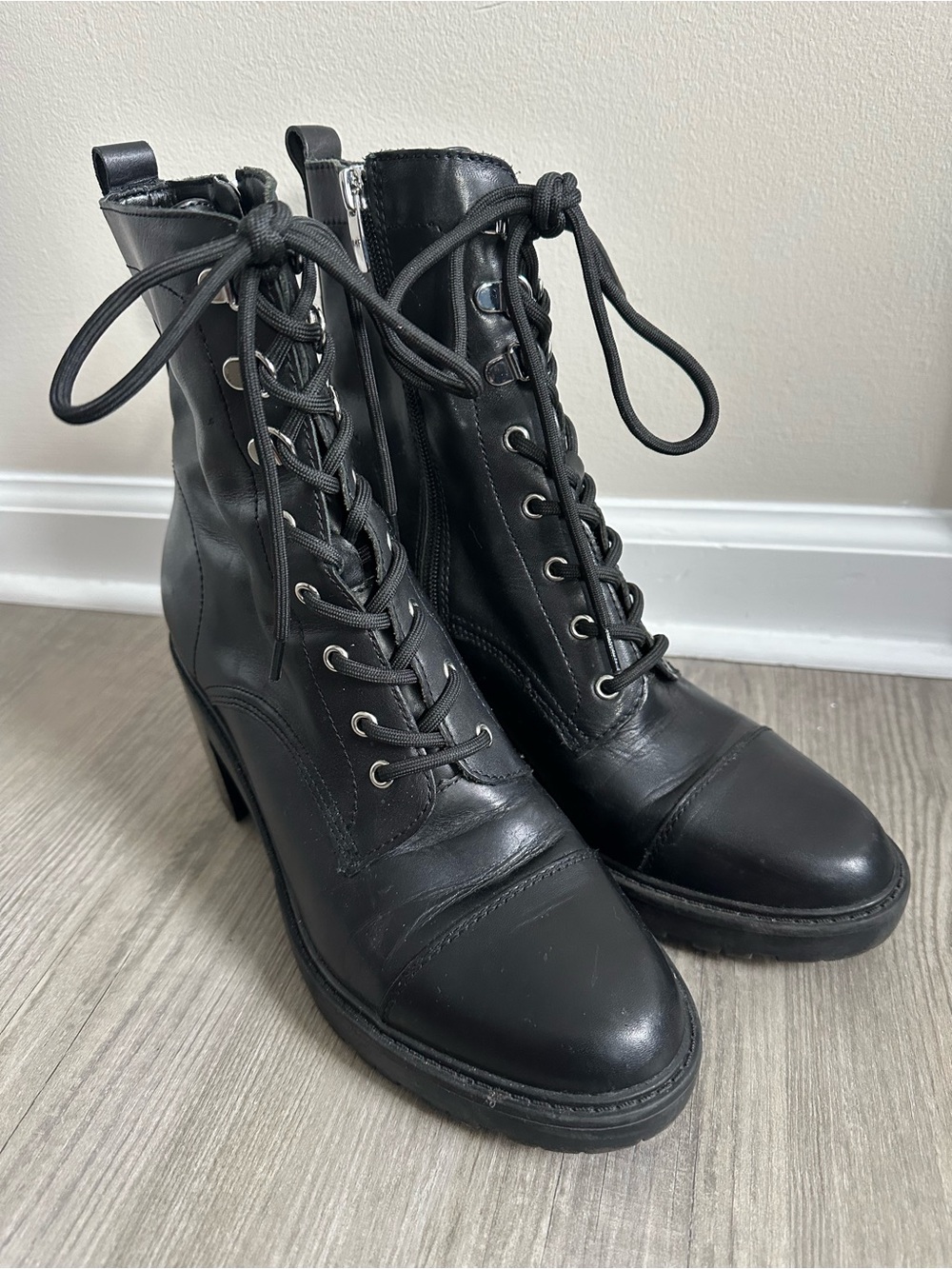 Marc Fisher MFlanie Black Lace-Up Heeled Leather Ankle Boots - Women's 9.5